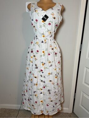 Together 100% Rayon White Sleeveless Maxi Dress with Multicolor Floral Print